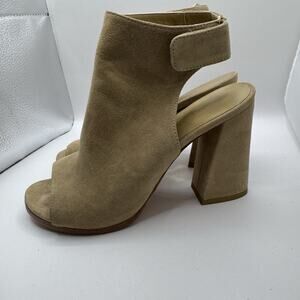 Stuart Weitzman Tan Suede Ankle Booties Chunky High Heels Womens Size 6.5